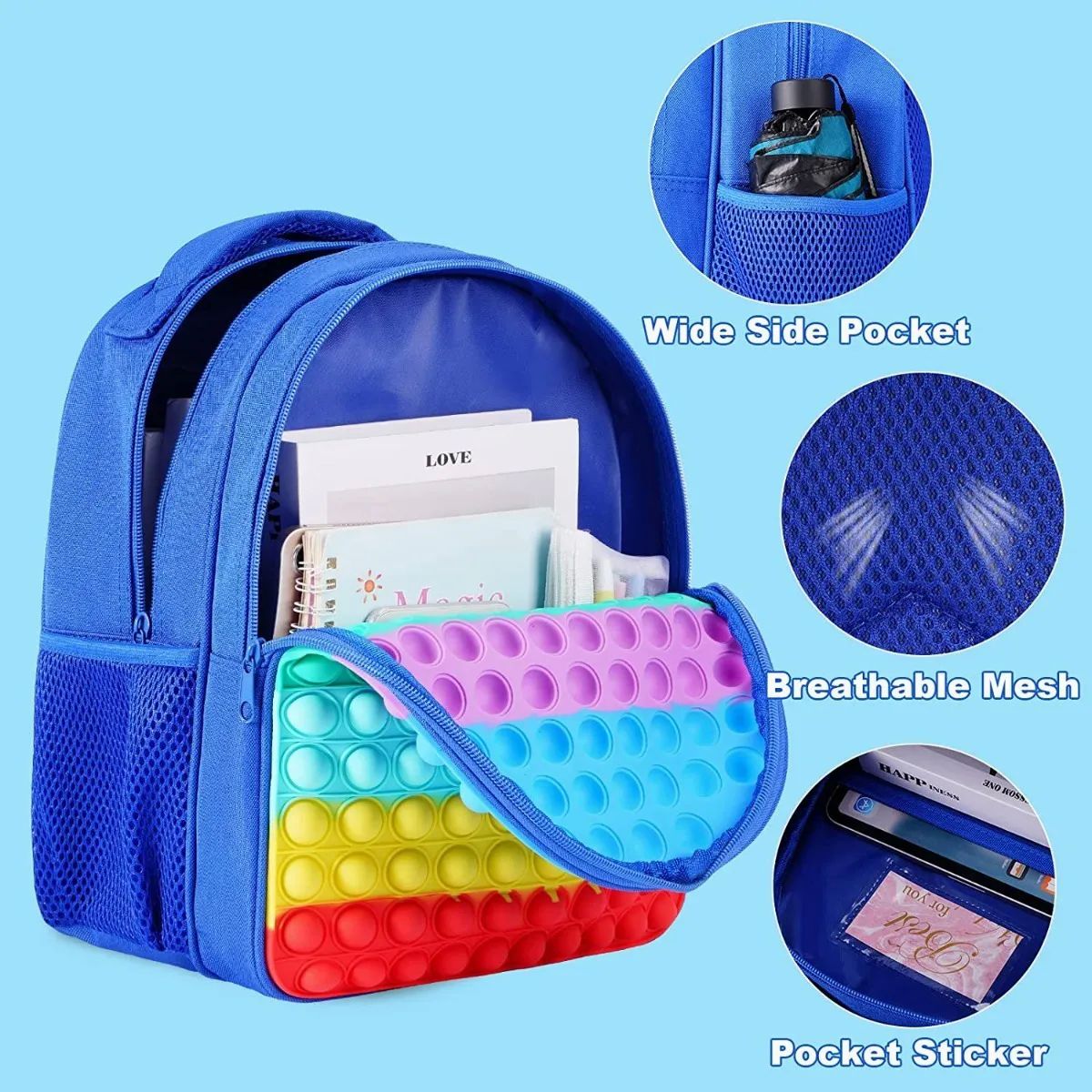 Mochila Escolar Grande Con Juguete Pop-it Para Niños Azul