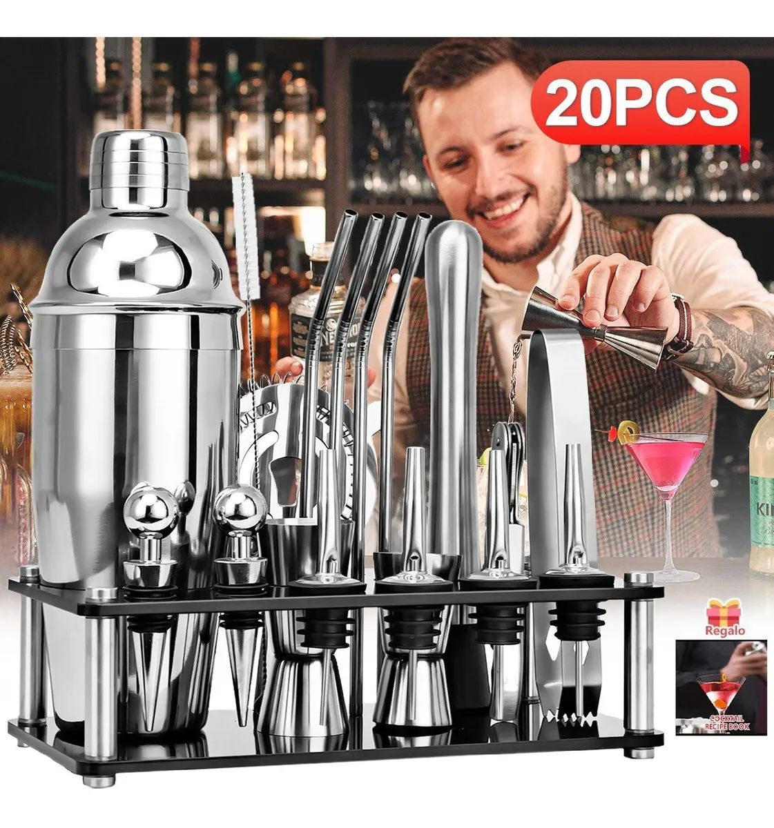 Kit De Coctelera De 750 Ml Para Bar, 20 Piezas