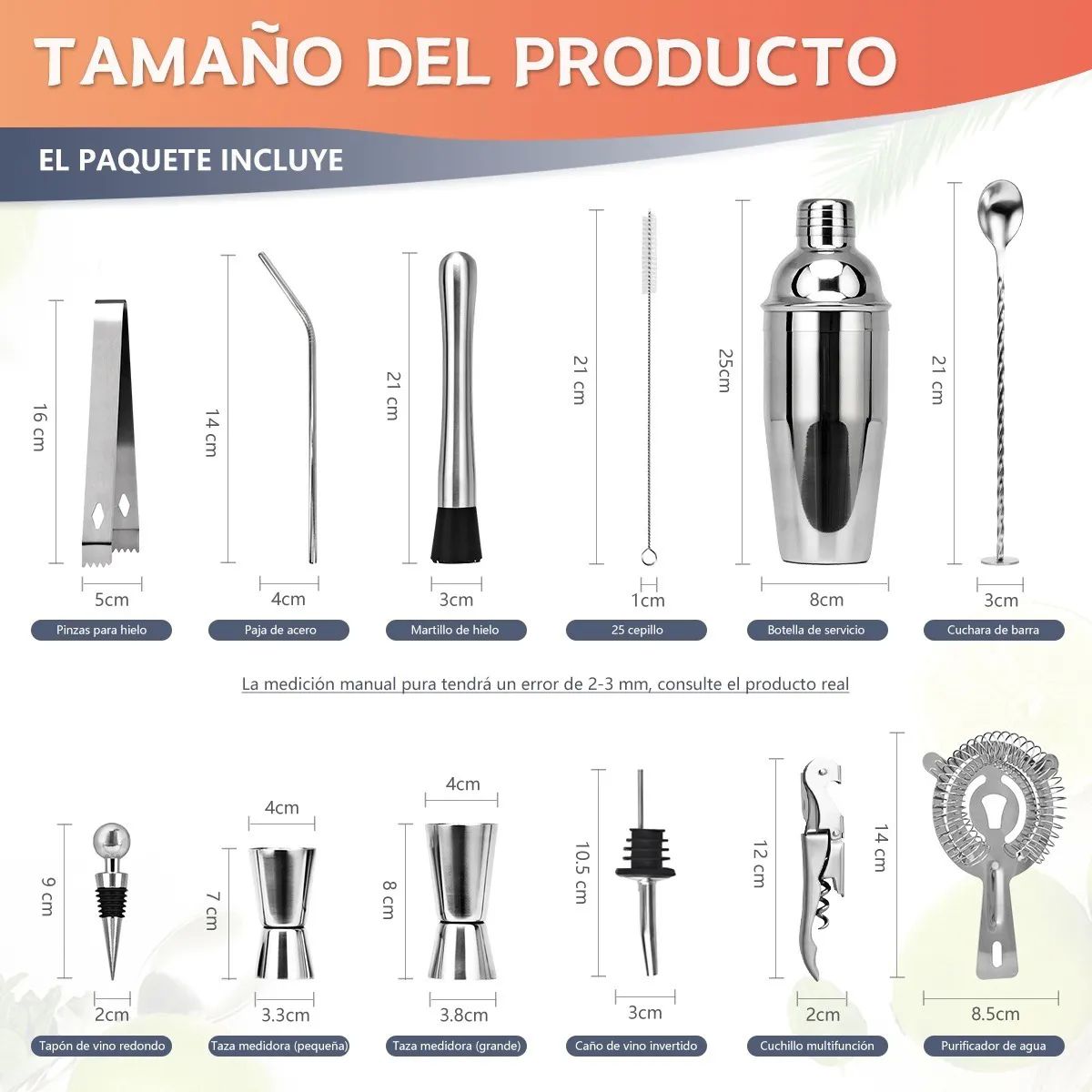 Kit De Coctelera De 750 Ml Para Bar, 20 Piezas