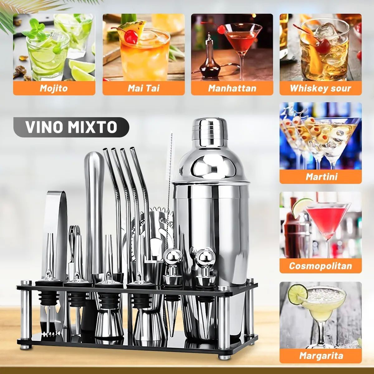 Kit De Coctelera De 750 Ml Para Bar, 20 Piezas