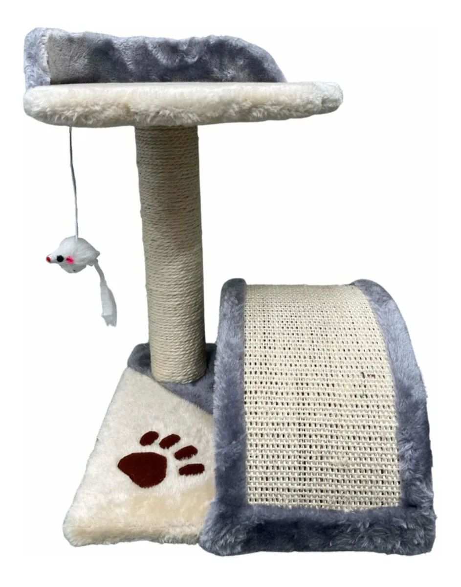 TORRE RASCADOR PARA GATOS CON JUGUETE GRIS CON BEIGE