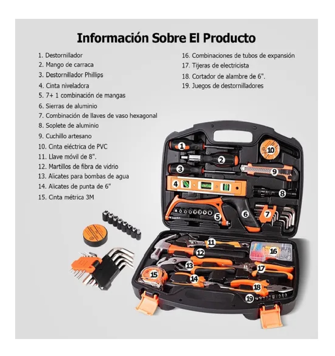 Set De Herramientas Reparación Doméstica Estuche Negro
