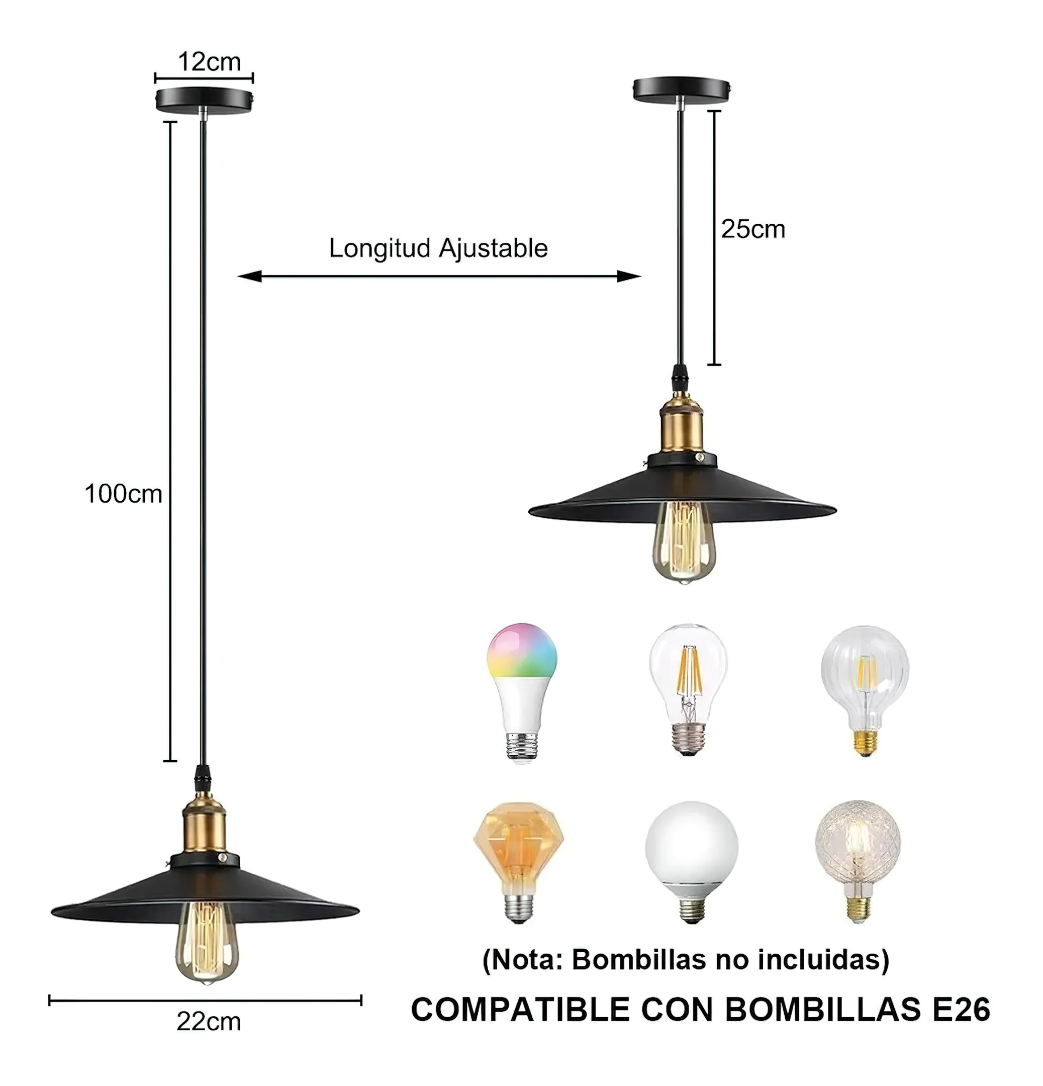 2 Retro Lámpara Colgante Lampara De Techo Industrial E26
