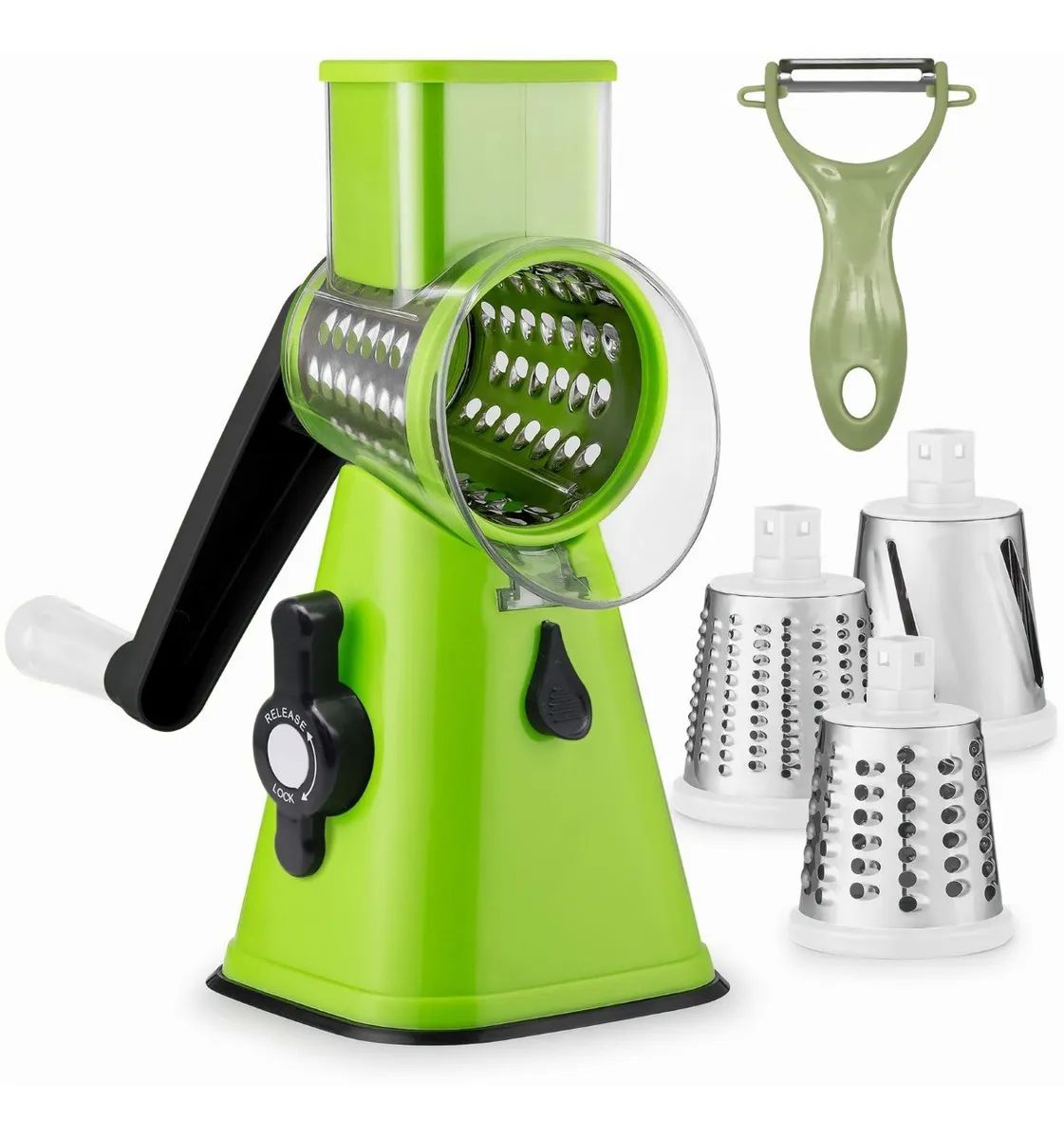 Rallador Cortador De Verdura Picador Manual Con 3 Cabezales Verde