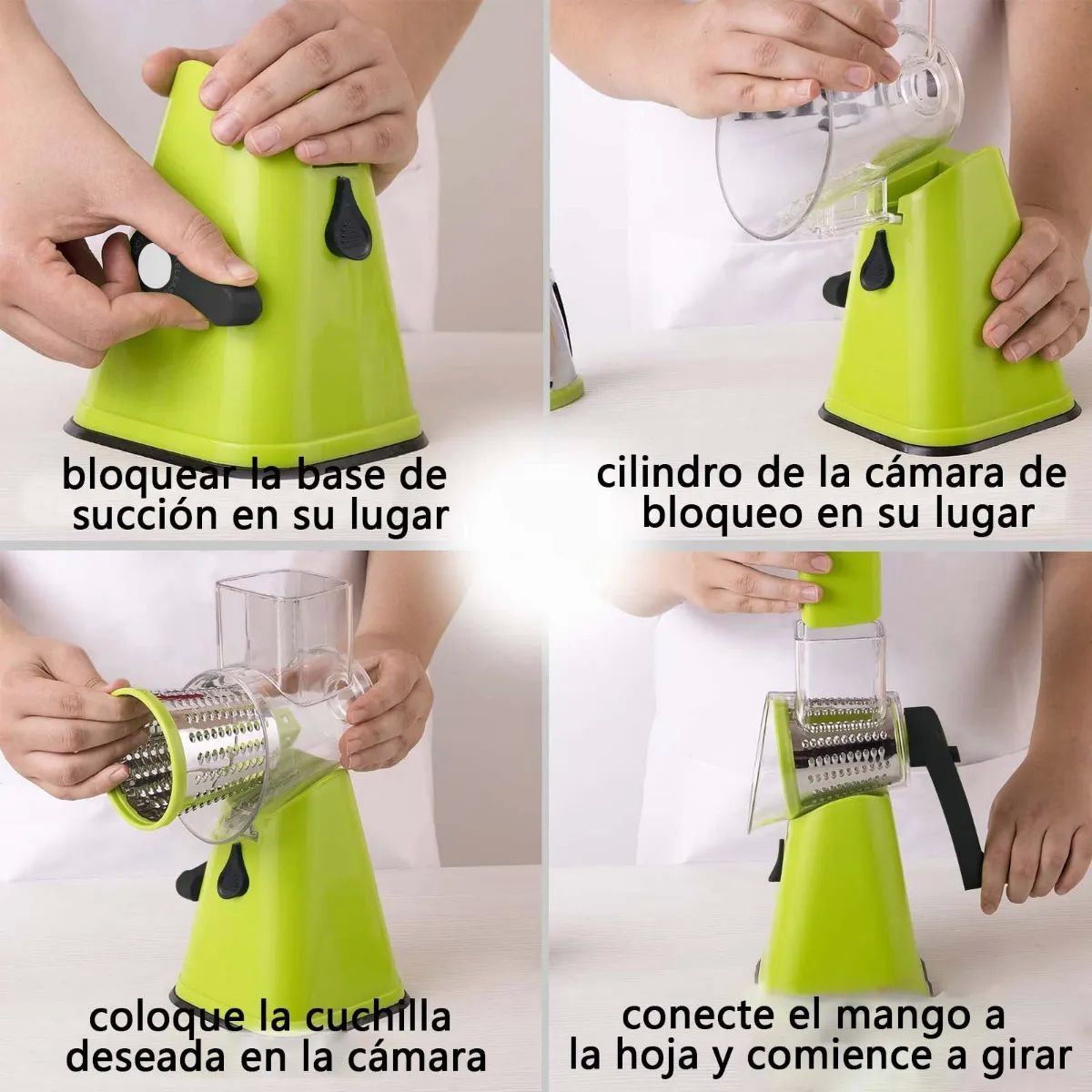 Rallador Cortador De Verdura Picador Manual Con 3 Cabezales Verde
