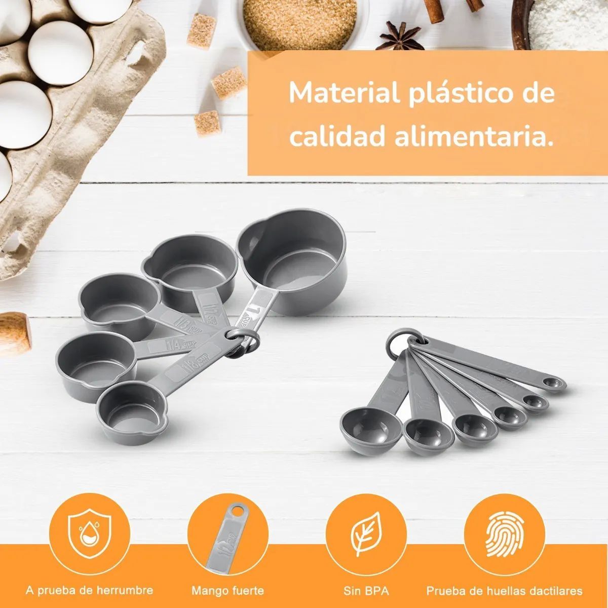 Tazas Y Cucharas Medidoras 11pcs Para Cocina Reposteria Gris