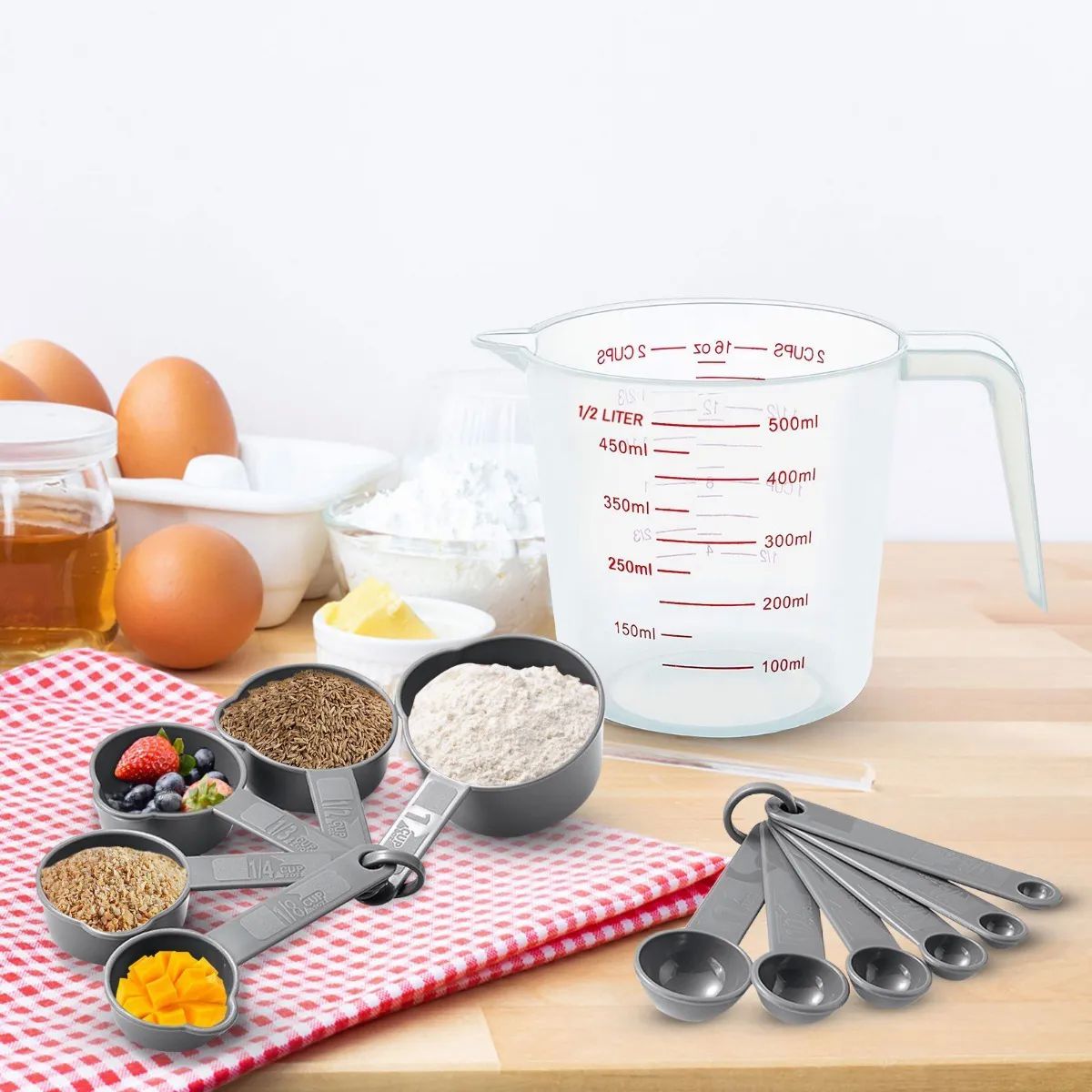 Tazas Y Cucharas Medidoras 11pcs Para Cocina Reposteria Gris