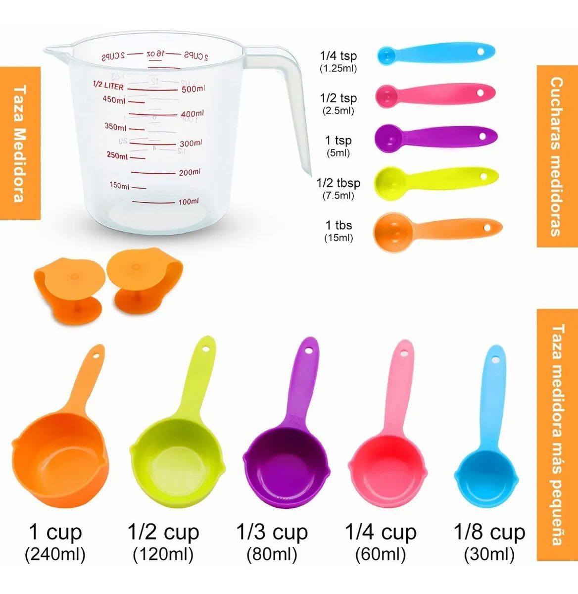 Juego De Tazas Cucharas Medidora 11pc Multicolores