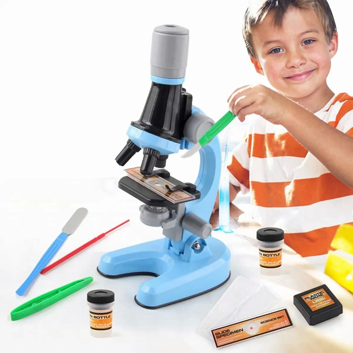Microscopio Para Niños 1200x Juguetes Educativo Azul
