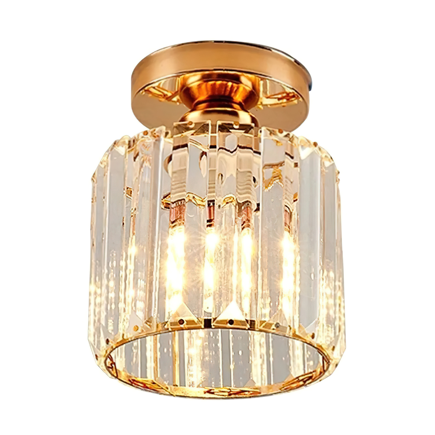 Lámpara De Techo De Cristal Redonda Dorada Moderna E26