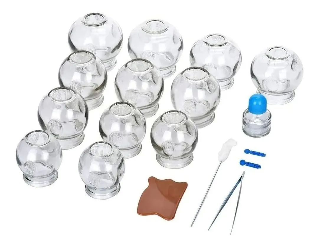 Kit 12 Ventosas De Vidrio Masajes Terapéuticas Con Huella
