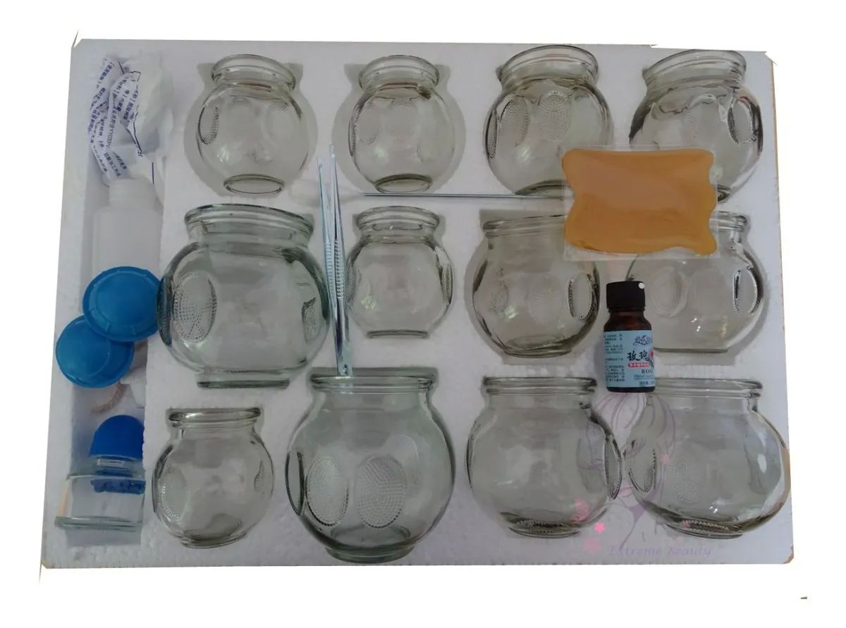 Kit 12 Ventosas De Vidrio Masajes Terapéuticas Con Huella