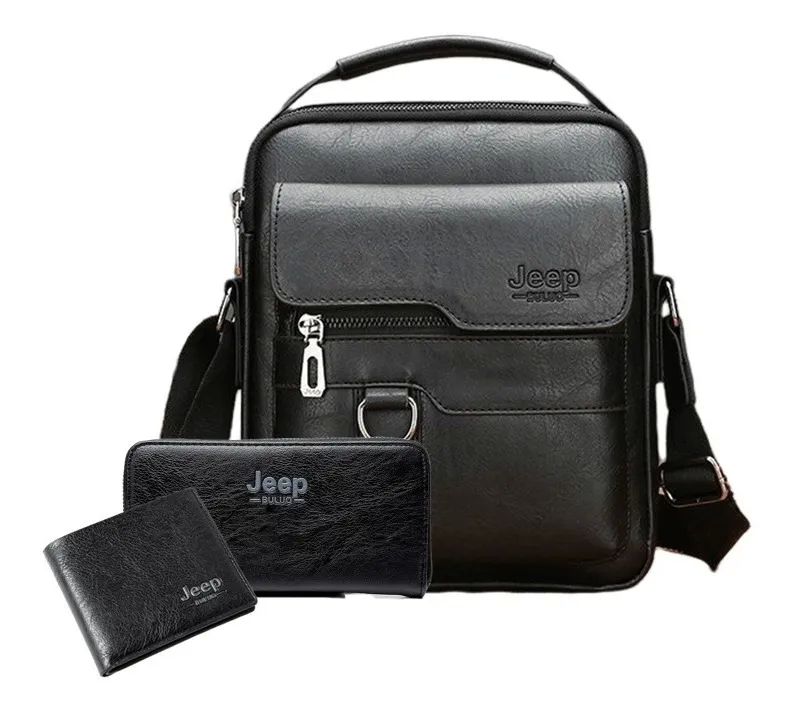 Tres Piezas de Maletin y Cartera Para Caballero Jeep Negro