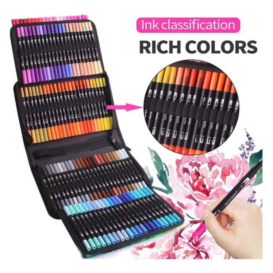 Marcadores De Doble Punta 132 Colores Plumones Punta Pincel