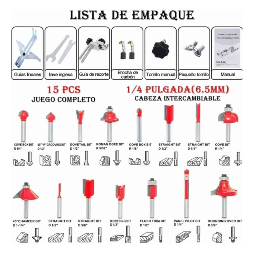 Router Madera Recortadora Rebajadora 800w+15 Brocas Carburo Fresas