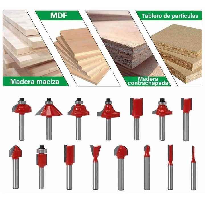 Set de 15 Brocas Fresas para Router Madera 1/4 y 1/2 Navajas Carburo Tungsteno Kit con Estuche