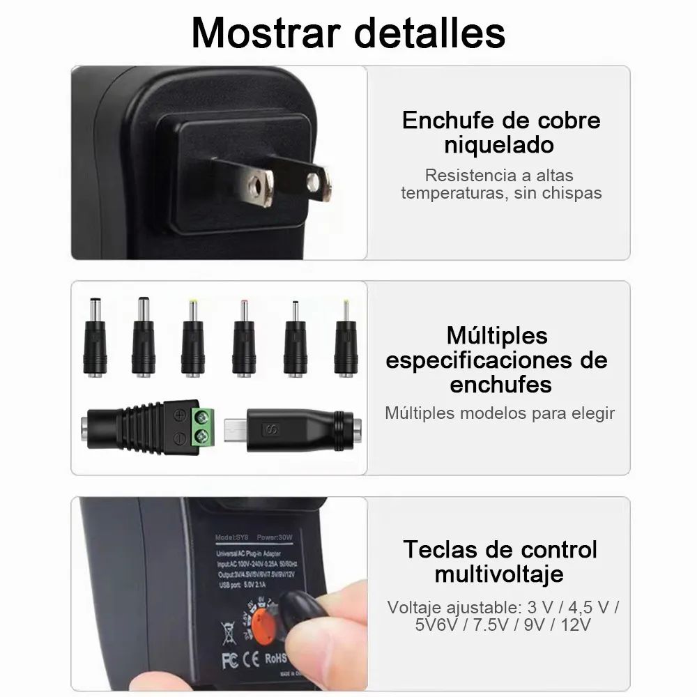 Adaptador De Corriente Universal 30w 3v/4.5v/5v/6v/7.5v/9v/1