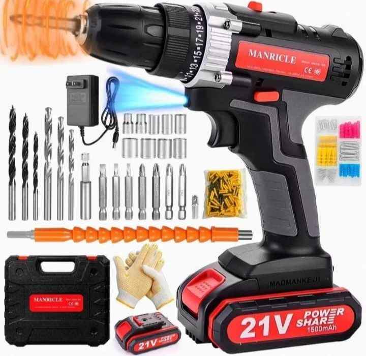 Kit Taladro Inalámbrico Batería 21V con Accesorios Velocidad y Torque Ajustable MANRICLE  NUEVOS