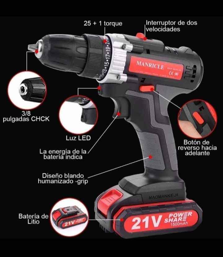 Kit Taladro Inalámbrico Batería 21V con Accesorios Velocidad y Torque Ajustable MANRICLE  NUEVOS