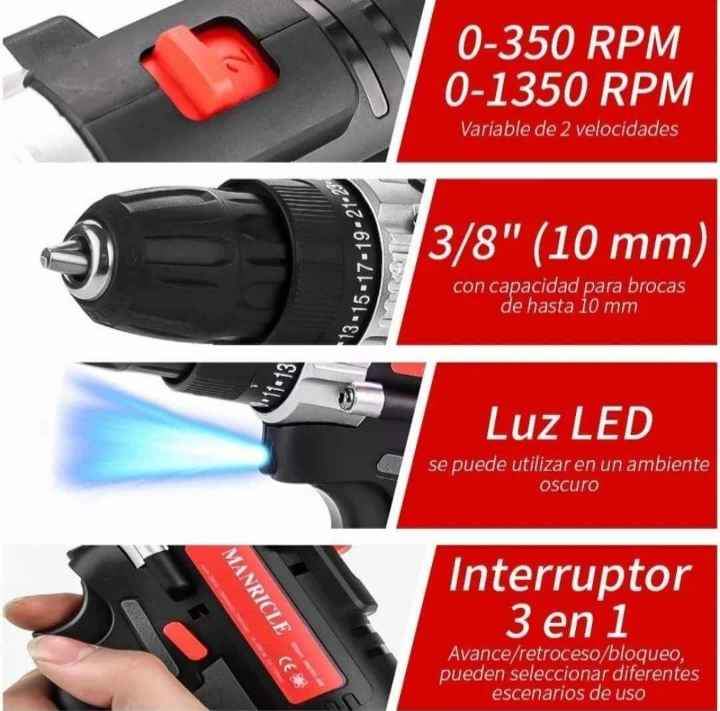 Kit Taladro Inalámbrico Batería 21V con Accesorios Velocidad y Torque Ajustable MANRICLE  NUEVOS