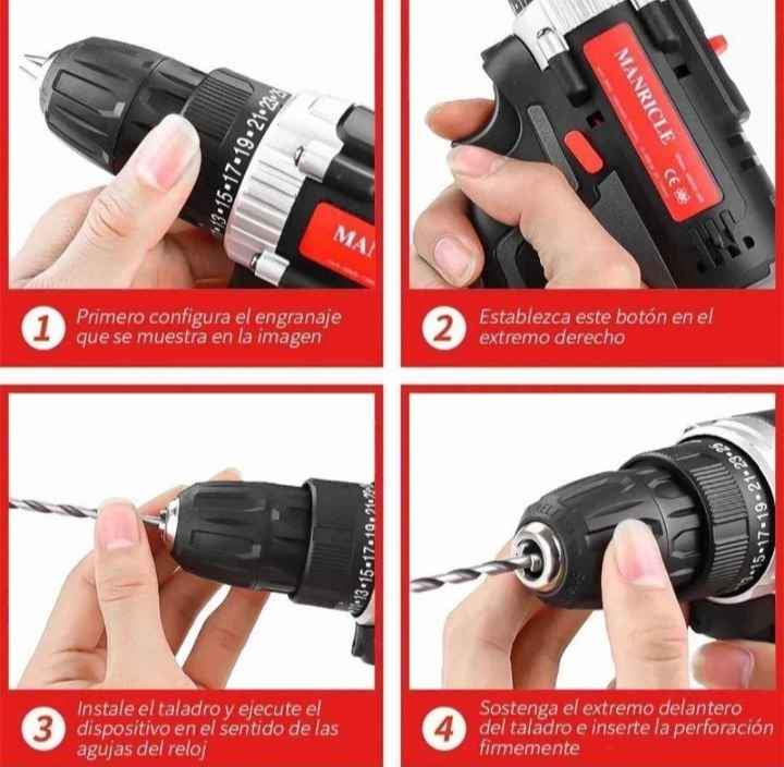 Kit Taladro Inalámbrico Batería 21V con Accesorios Velocidad y Torque Ajustable MANRICLE  NUEVOS