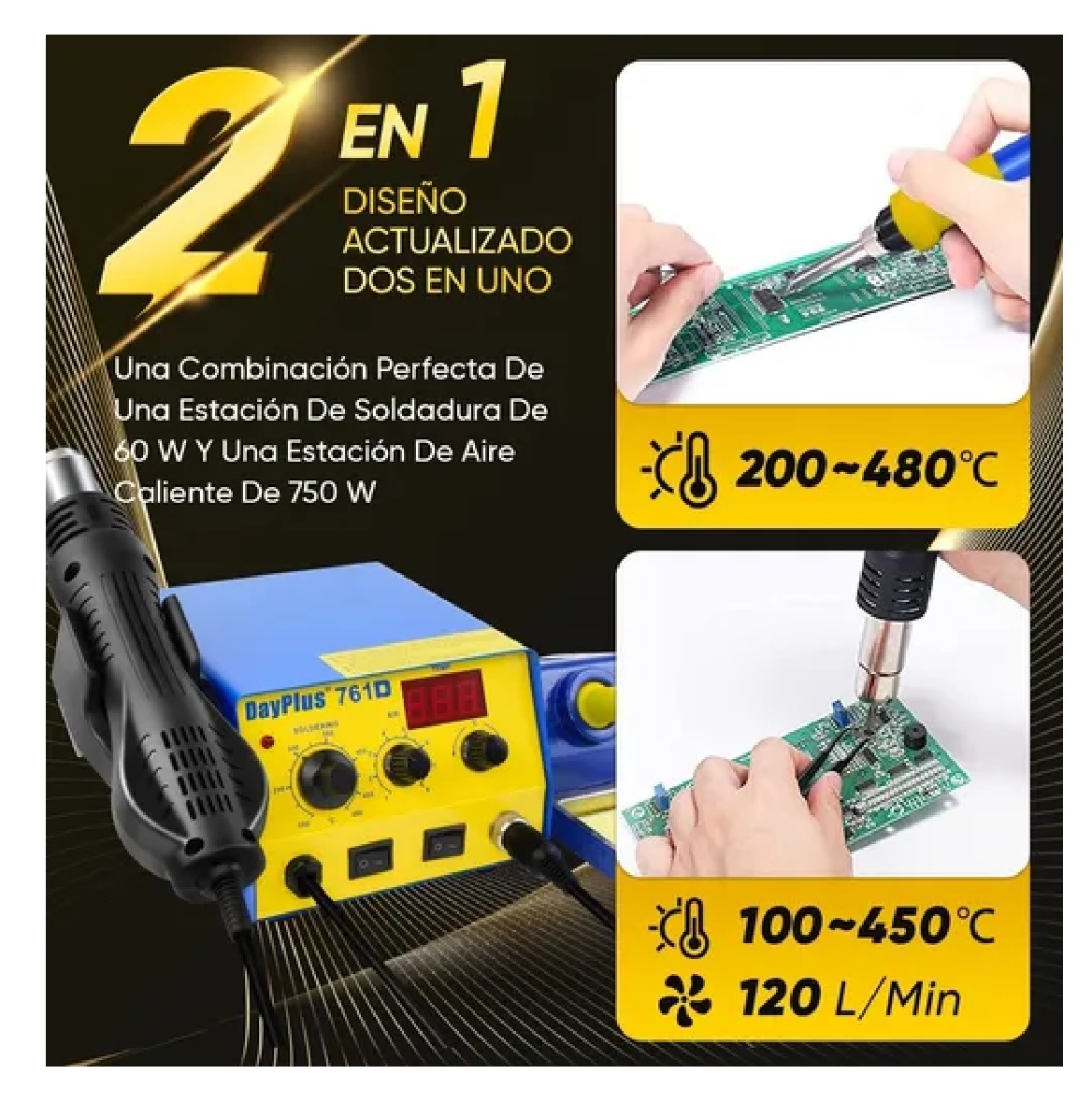 Estación De Soldar 2 En 1 Pistola De Calor Y Cautín