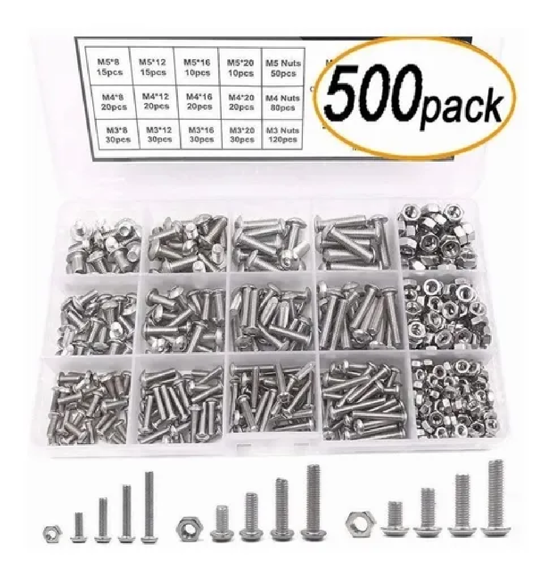 Set Tornillos De Cabeza Hexagonal M3 M4 M5 Plana Acero