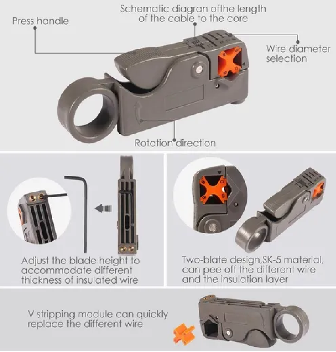 Pinza Pelacables Rg6/ Rg59 Para Cable Coaxial Con Conector