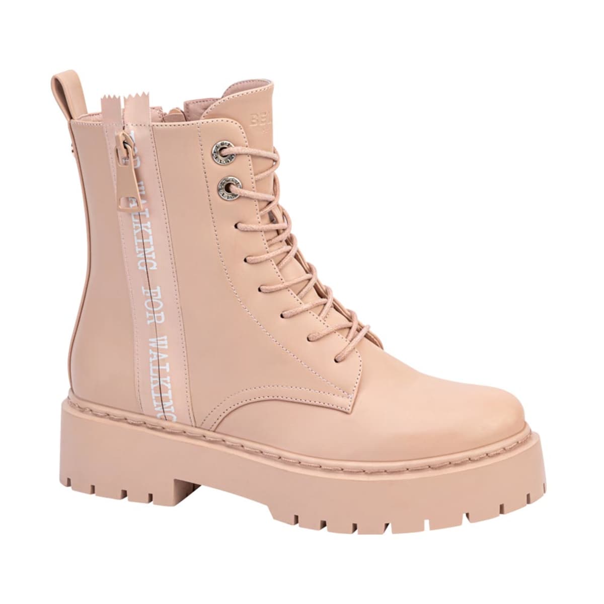 Bota tipo militar marca Belinda Peregrin color nude para mujer, mod. 1044987