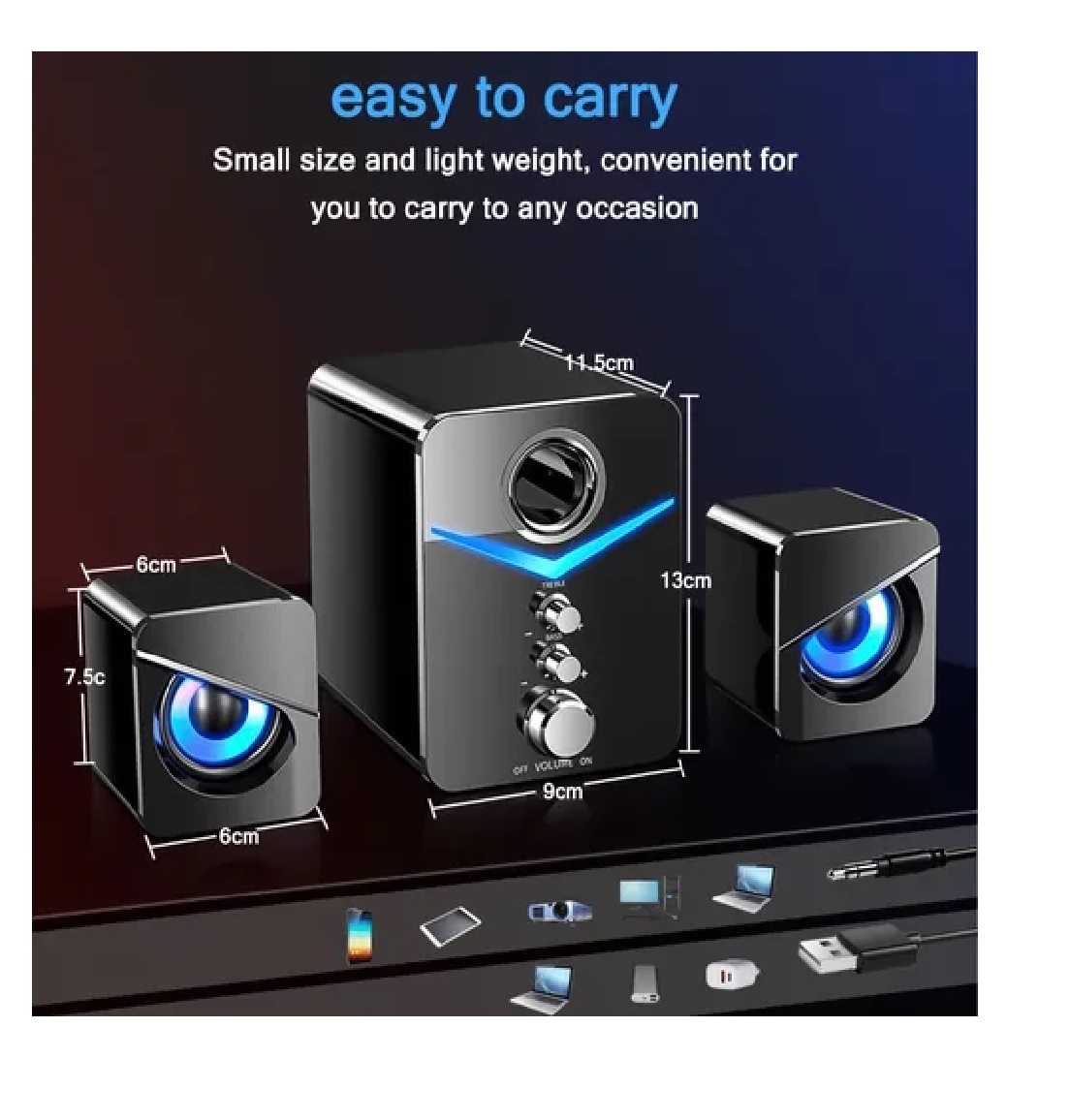 Juego Bocina Subwoofer Portátil Multimedia Con Cable Bluetooth