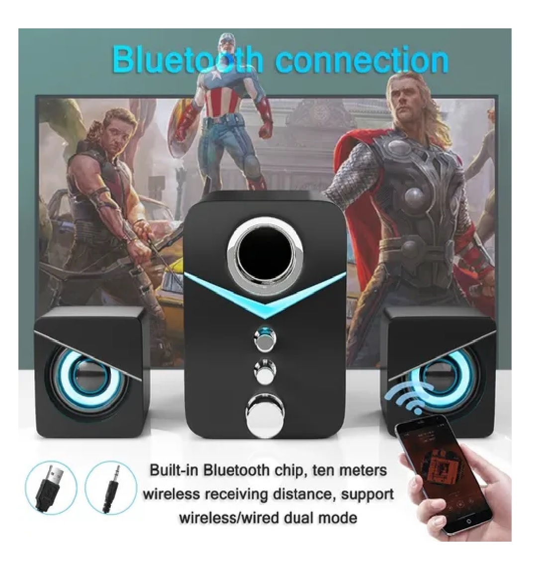 Juego Bocina Subwoofer Portátil Multimedia Con Cable Bluetooth