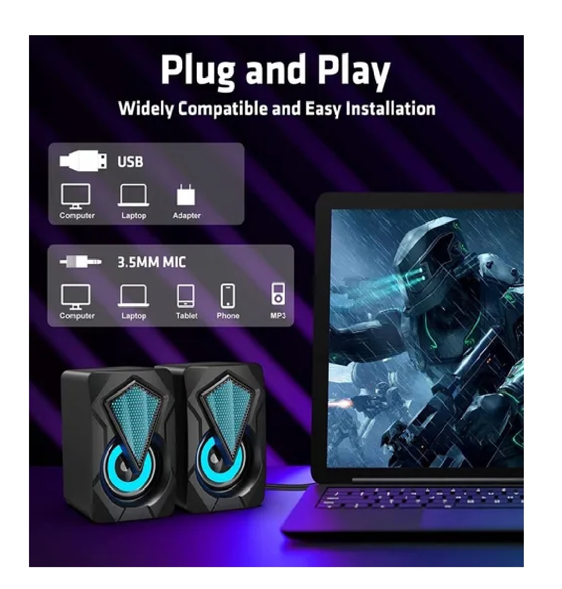 Bocinas Gamer Para Pc Con Subwoofer Altavoces Con Luz Rgb