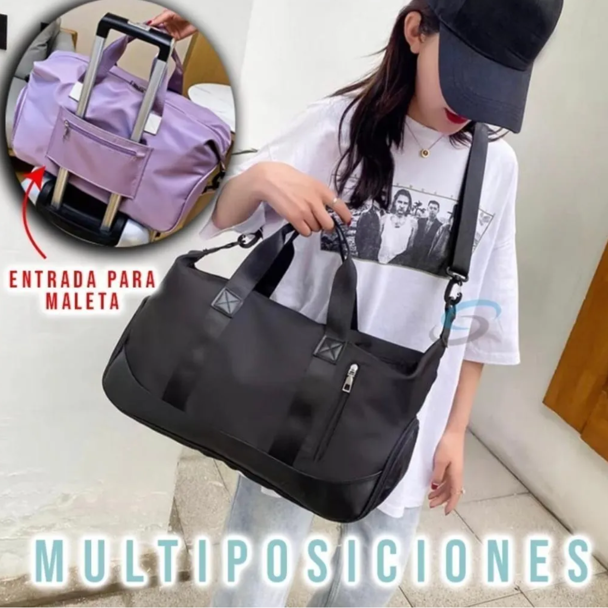 Maleta Deportiva Gym Viaje Bolsa Moda Casual Negro con Blanco