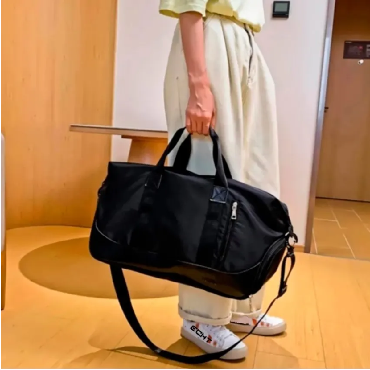 Maleta Deportiva Gym Viaje Bolsa Moda Casual Negro con Blanco