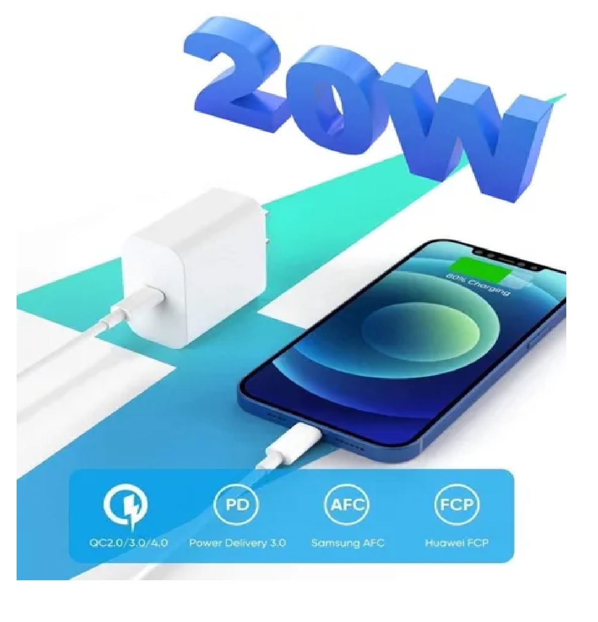 Cargador Carga Rápida Para Iphone12 + Tipo C Cable Lightning