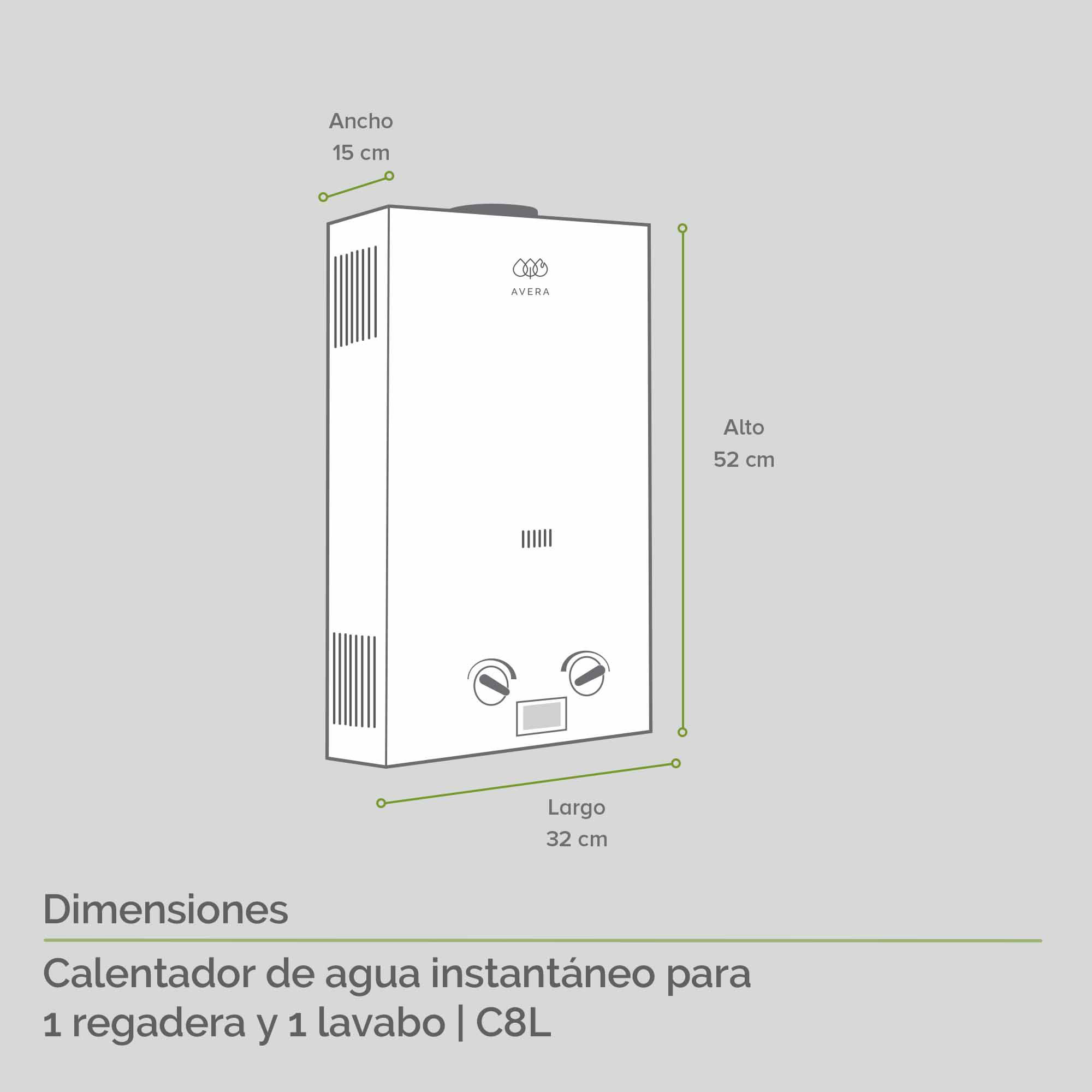 Calentador Boiler de Agua Instantáneo para Gas LP 1 y medio servicios Avera C8L