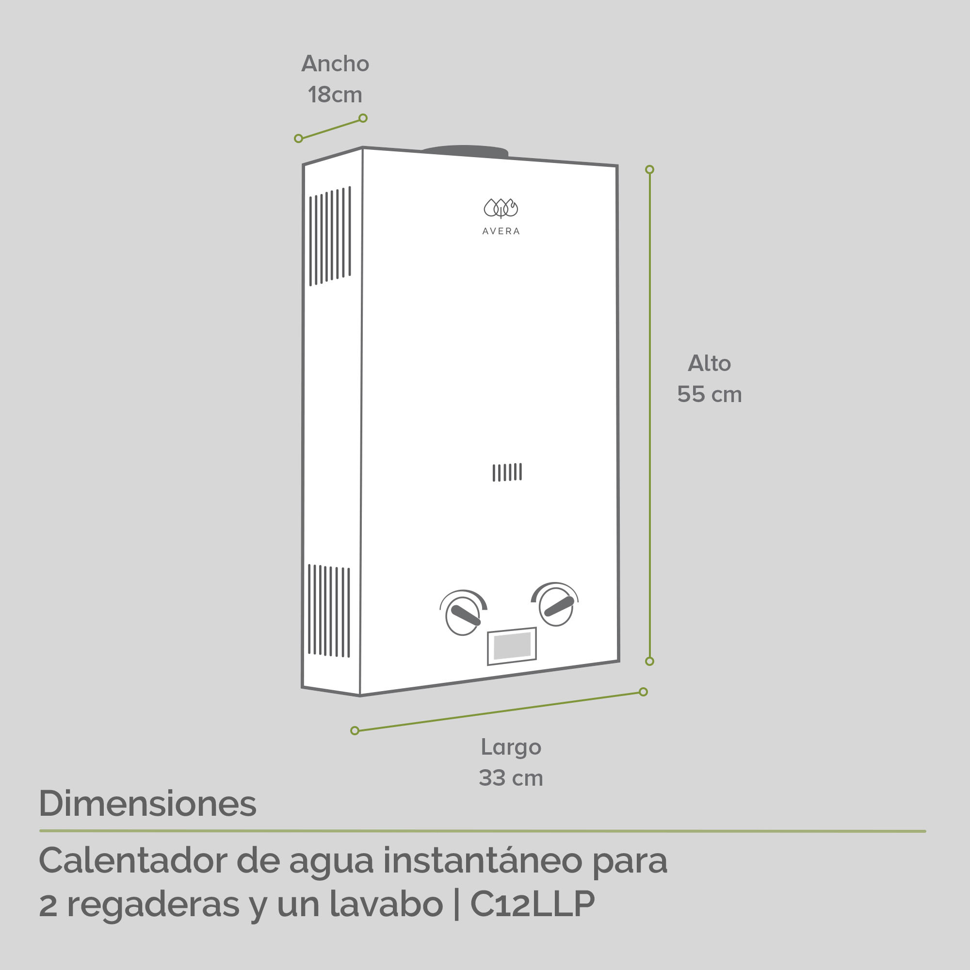 Calentador Boiler de Agua Instantáneo para Gas LP 2 y medio servicios Avera C12L