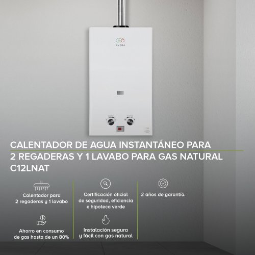 AVERA Calentador Boiler de Agua Instantáneo para Gas Natural 2 y medio servicios C12LNAT