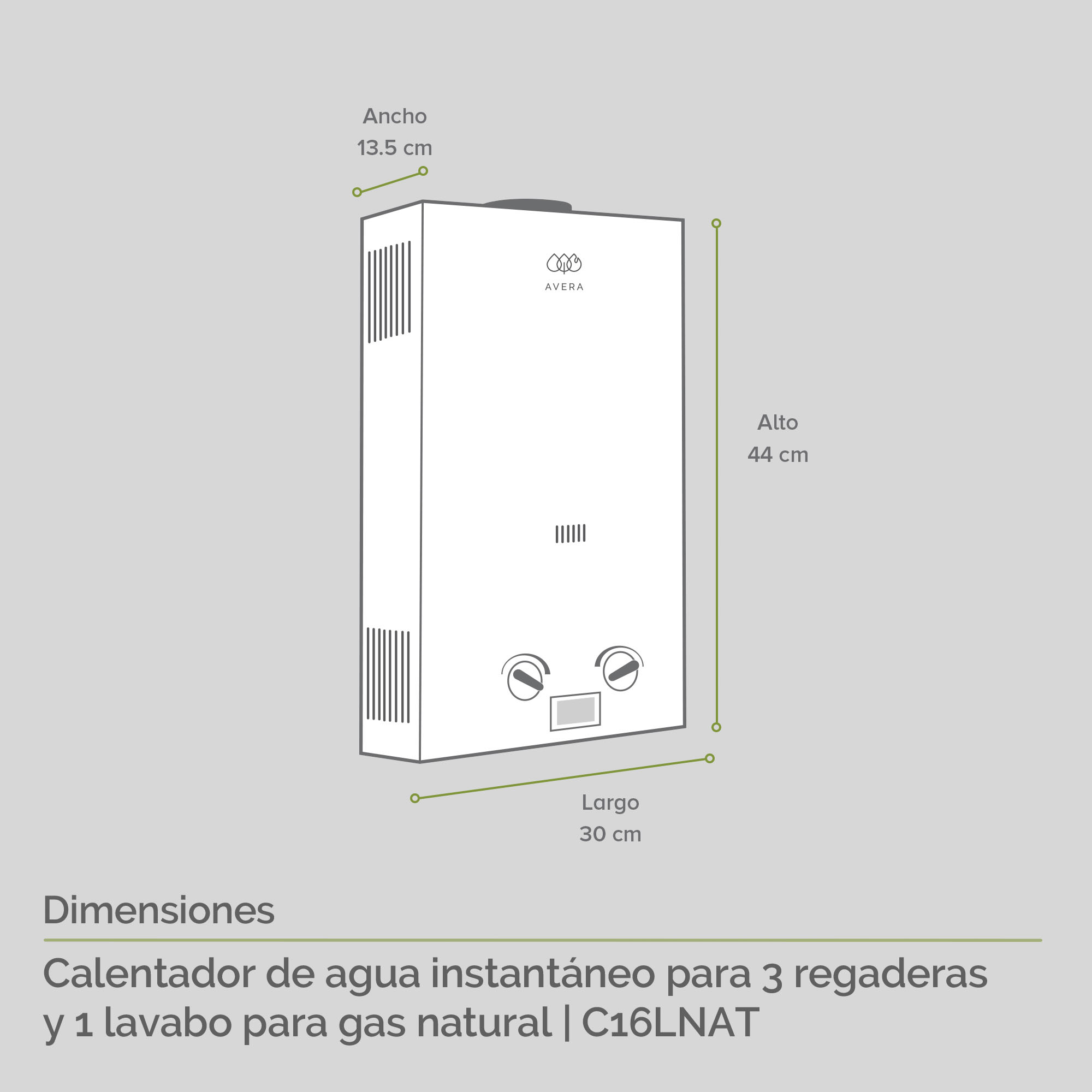 AVERA Calentador Boiler de Agua Instantáneo para Gas Natural 3 y medio servicios C16LNAT