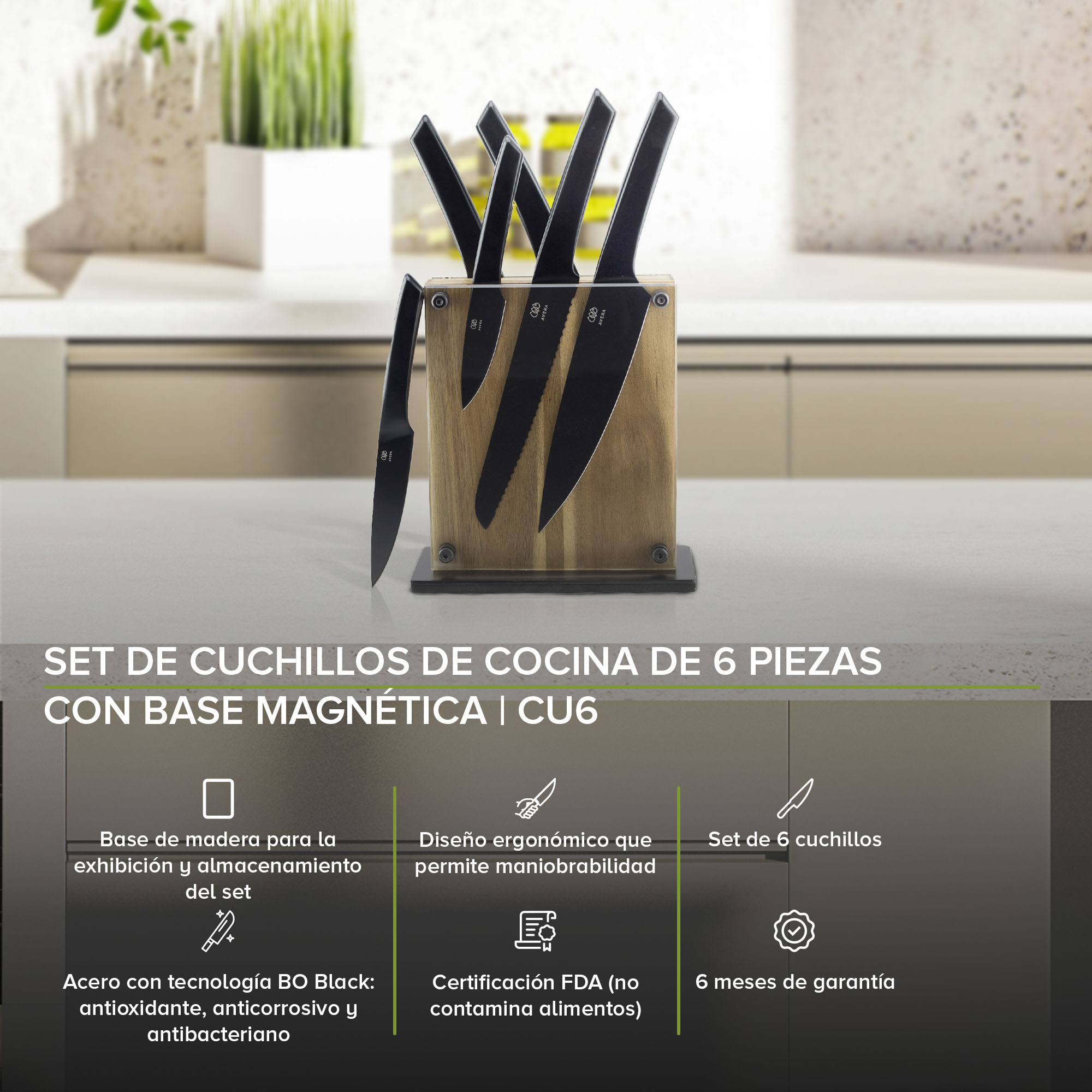 AVERA Set 6 Cuchillos De Cocina De Acero Inoxidable Cu6