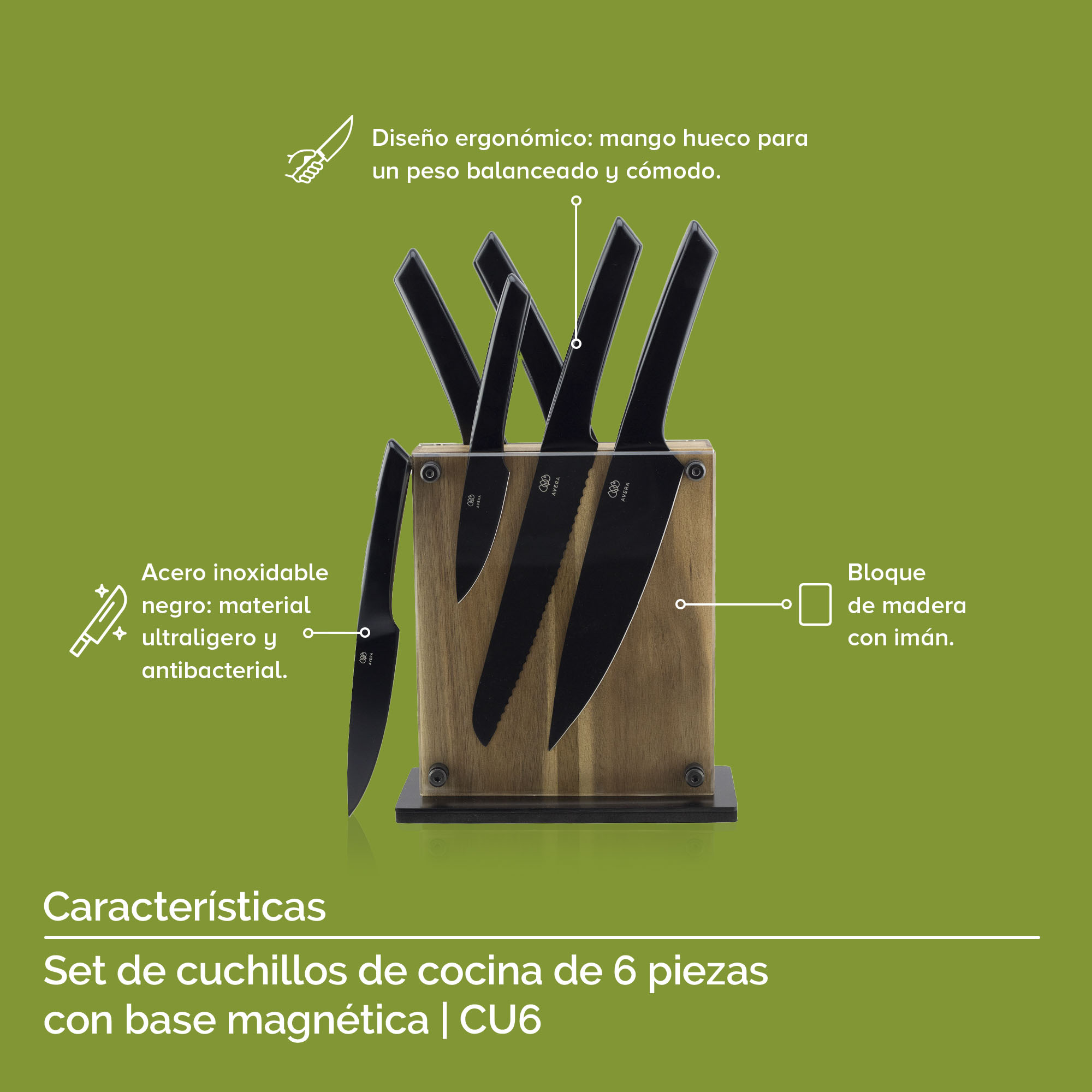 AVERA Set 6 Cuchillos De Cocina De Acero Inoxidable Cu6