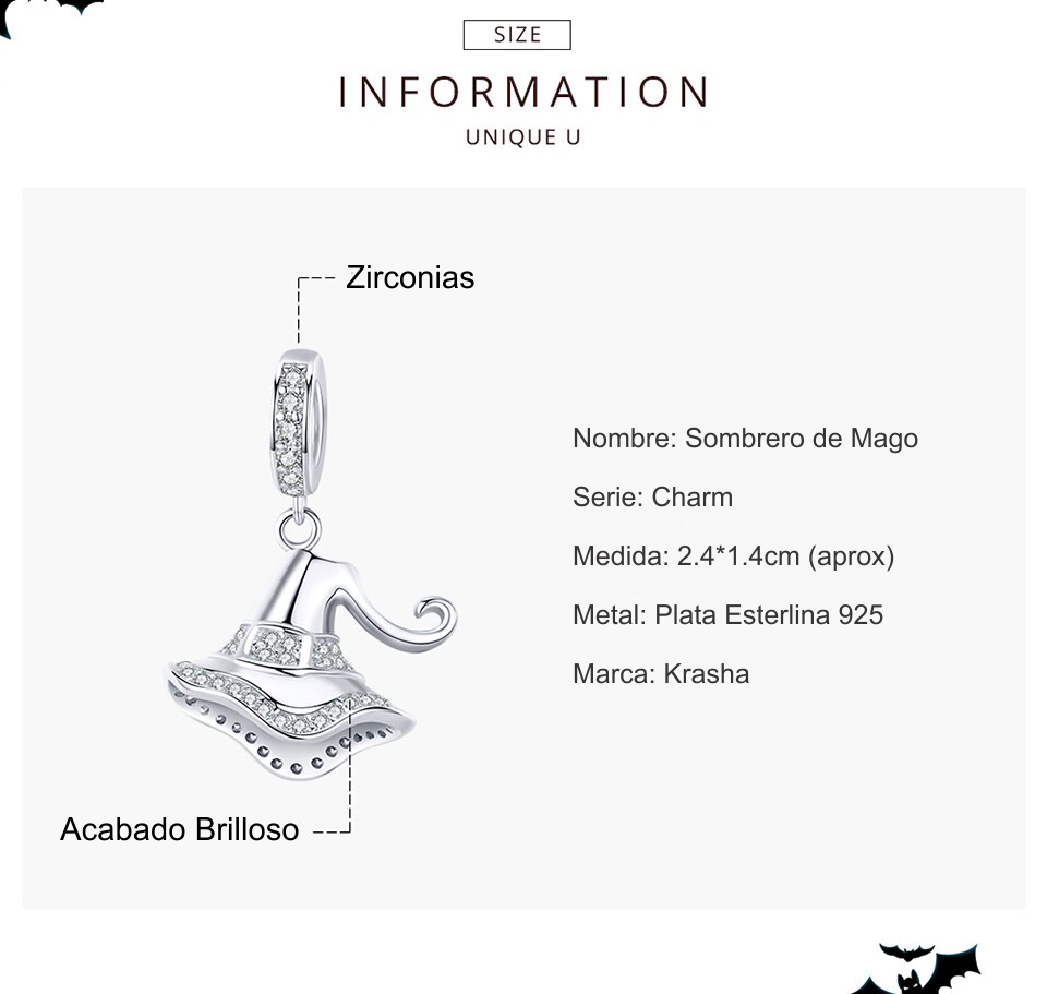 Dije Sombrero Mago Krasha Plata Esterlina Para Dama YLKFSG150CB