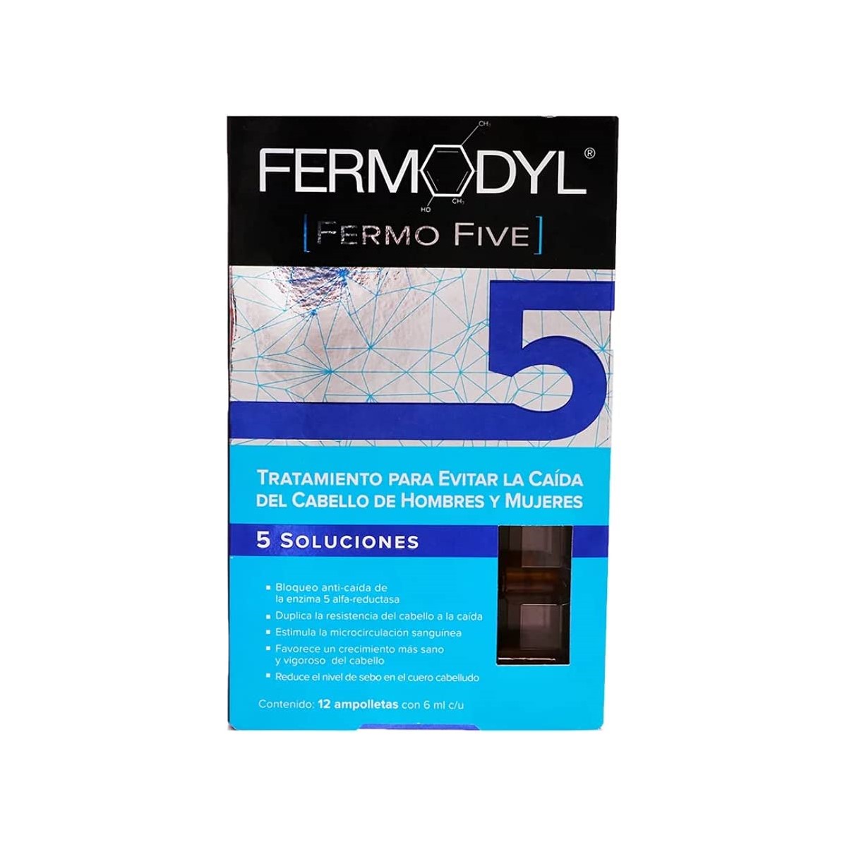 Fermodyl Ampolletas Fermo Five 12x6 ml, Tratamiento Anti caida del cabello, 12 Ampolletas