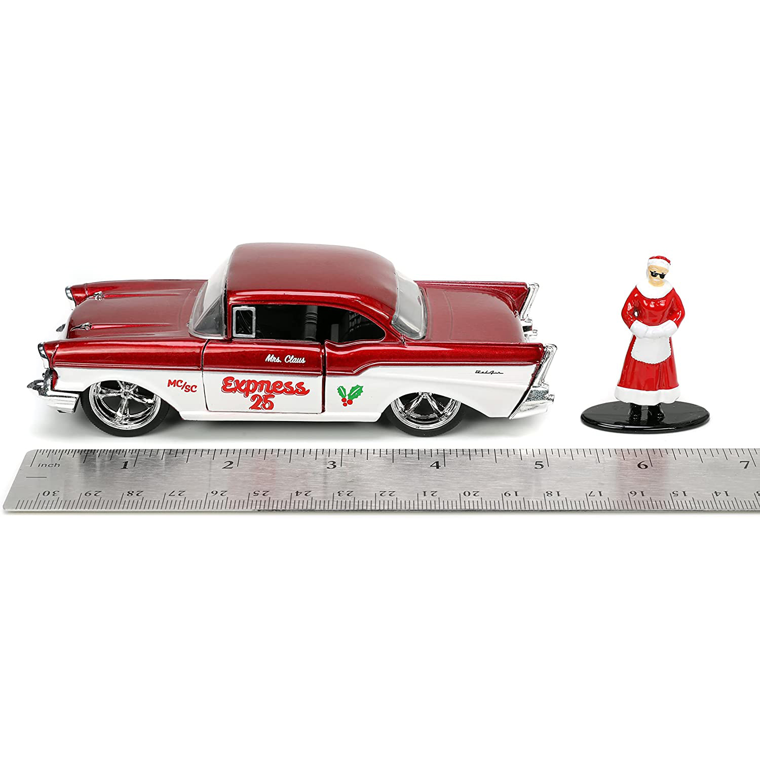 1941 Ford Pickup & 1957 Chevy Bel-Air con Fig Santa Claus y Sra Claus Escala 1:32 Jada Toys Navidad 