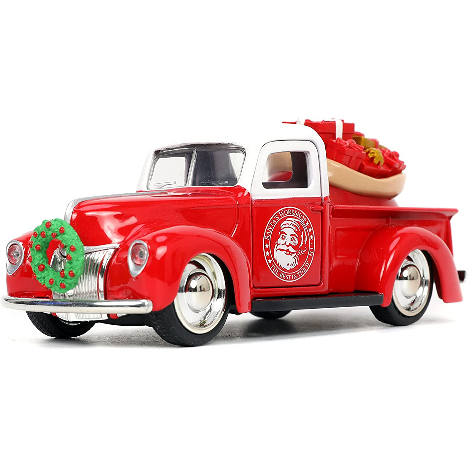 1941 Ford Pickup & 1957 Chevy Bel-Air con Fig Santa Claus y Sra Claus Escala 1:32 Jada Toys Navidad 