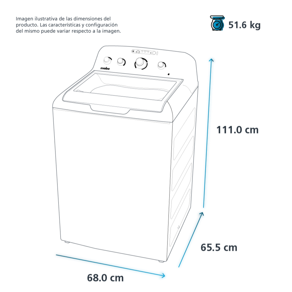 Lavadora Automática 22 kg Blanca Mabe - LMA72215WBAB0