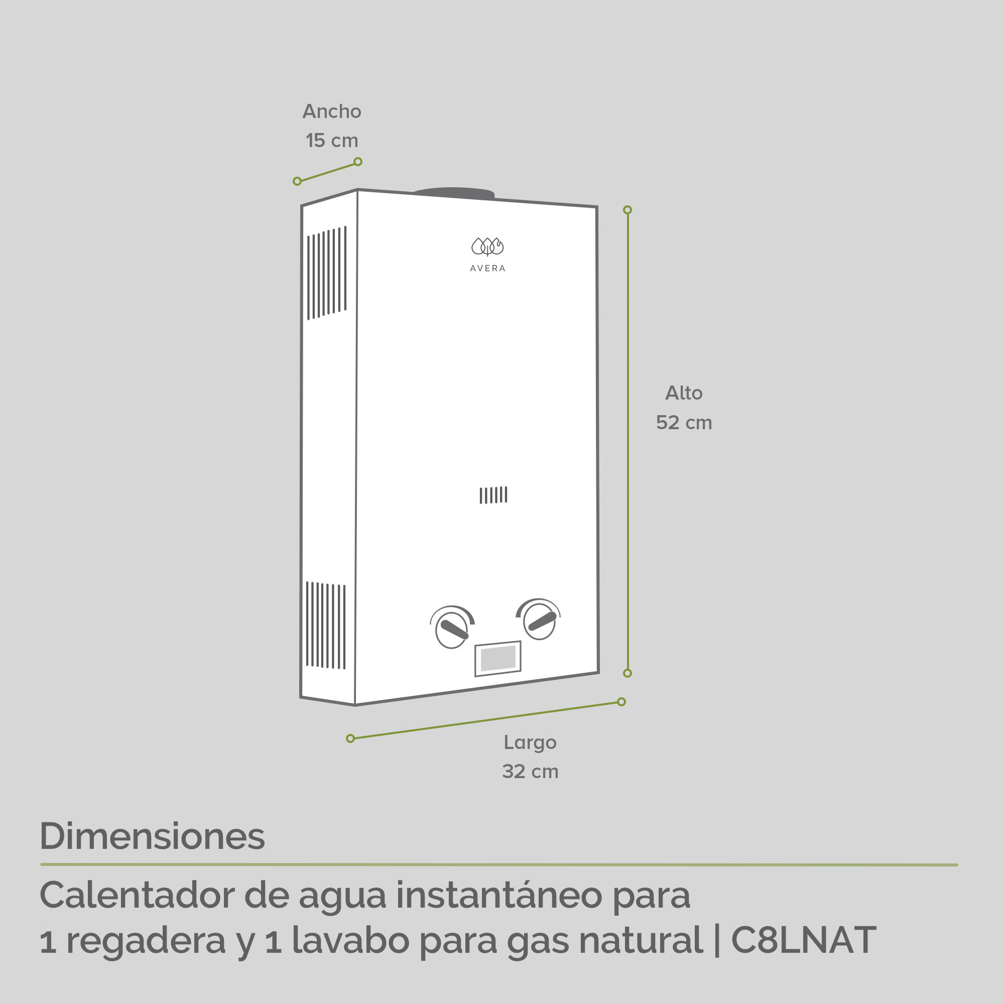 Calentador Boiler de Agua Instantáneo para Gas Natural 1 y medio servicios  Avera C8LNAT