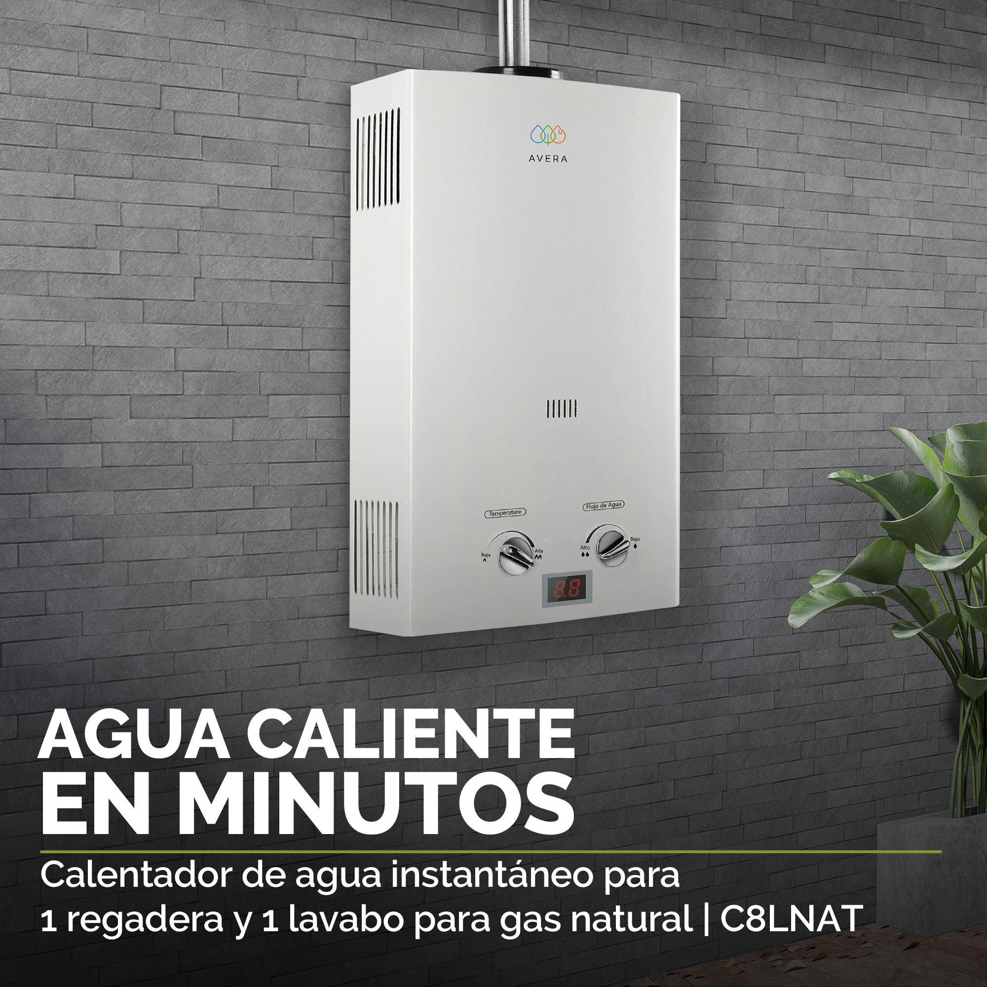 Calentador Boiler de Agua Instantáneo para Gas Natural 1 y medio servicios Avera C8LNAT