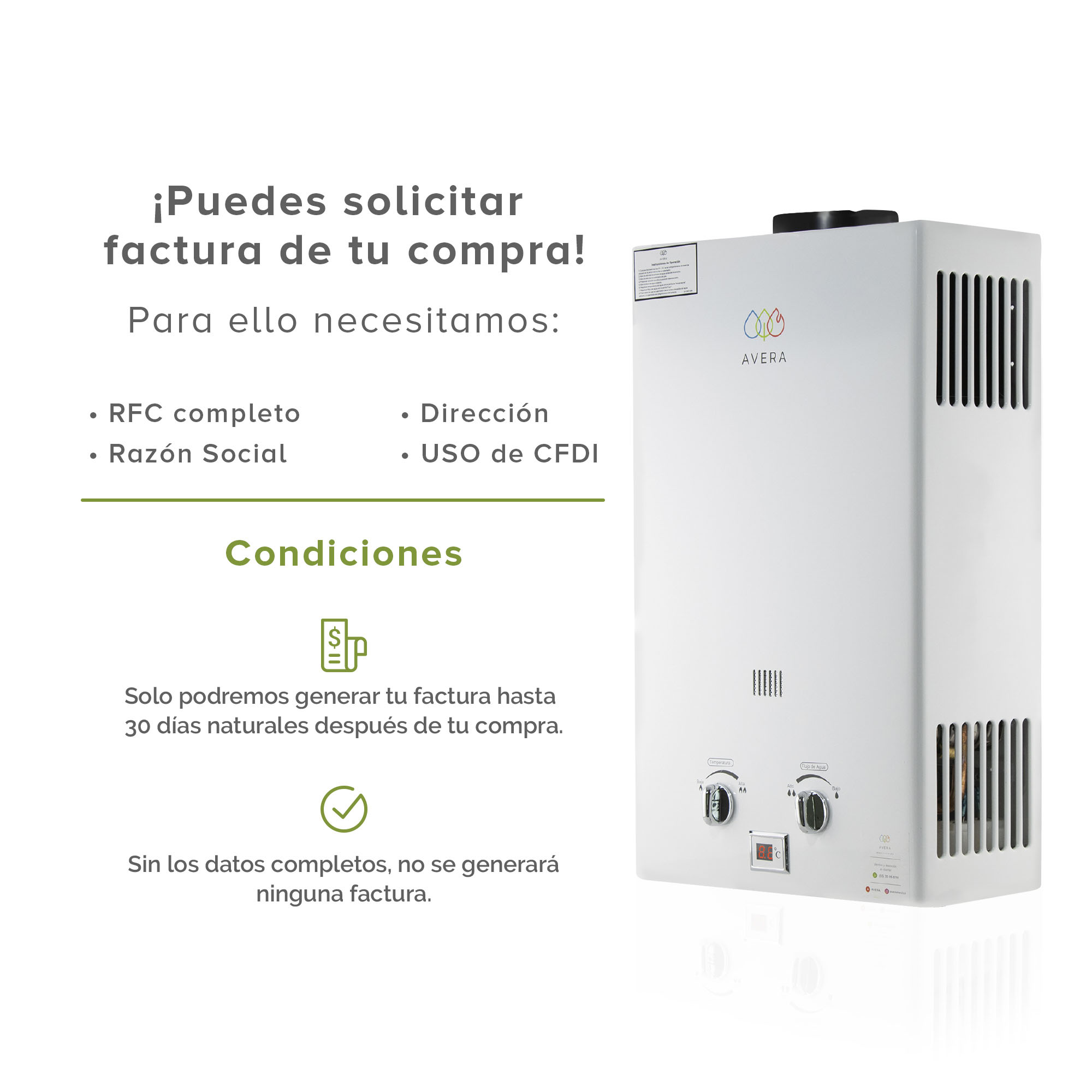 Calentador Boiler de Agua Instantáneo para Gas Natural 1 y medio servicios Avera C8LNAT