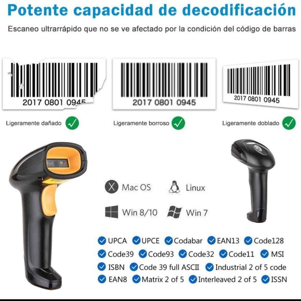 Escáner lector de código de barras láser Scanner punto de venta POS PDV alta calidad compatible PC